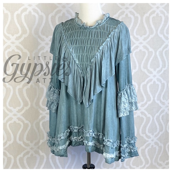 POL Tops - POL Vikki Blue Sage Flowy Top